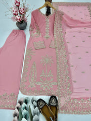 Ravishing Light Pink Georgette Embroidery Palazzo Suit