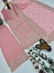 Ravishing Light Pink Georgette Embroidery Palazzo Suit