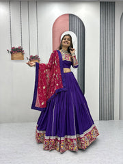 Purple Cotton Embroidery Work Lehenga Choli For Navratri