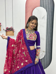 Purple Cotton Embroidery Work Lehenga Choli For Navratri