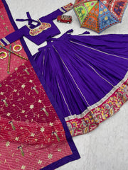 Purple Cotton Embroidery Work Lehenga Choli For Navratri