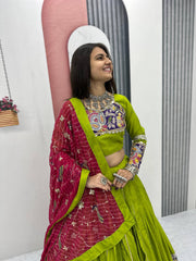 Purple Cotton Embroidery Work Lehenga Choli For Navratri