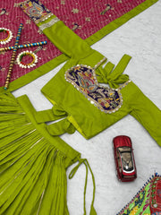 Purple Cotton Embroidery Work Lehenga Choli For Navratri