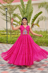 Pink Georgette Embroidery Work Navratri Gown