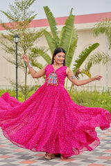 Pink Georgette Embroidery Work Navratri Gown