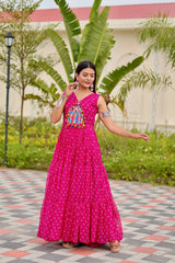 Pink Georgette Embroidery Work Navratri Gown