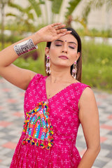 Pink Georgette Embroidery Work Navratri Gown