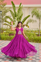 Pink Georgette Embroidery Work Navratri Gown