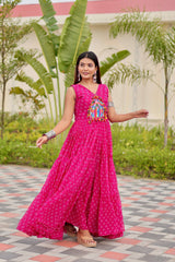 Pink Georgette Embroidery Work Navratri Gown