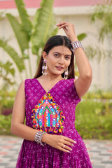 Pink Georgette Embroidery Work Navratri Gown