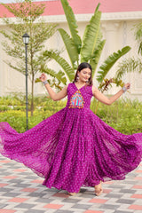 Pink Georgette Embroidery Work Navratri Gown