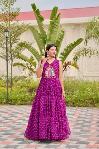 Pink Georgette Embroidery Work Navratri Gown