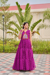 Pink Georgette Embroidery Work Navratri Gown