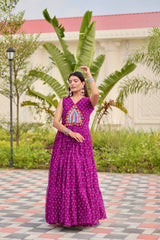 Pink Georgette Embroidery Work Navratri Gown