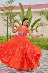 Pink Georgette Embroidery Work Navratri Gown