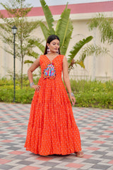 Pink Georgette Embroidery Work Navratri Gown