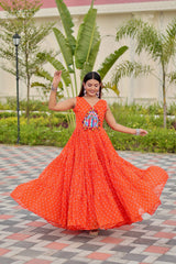 Pink Georgette Embroidery Work Navratri Gown