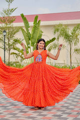 Pink Georgette Embroidery Work Navratri Gown