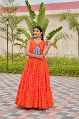 Pink Georgette Embroidery Work Navratri Gown