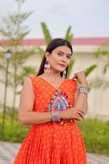 Pink Georgette Embroidery Work Navratri Gown