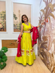 Yellow Rayon Embroidery Work Navratri Lehenga Choli