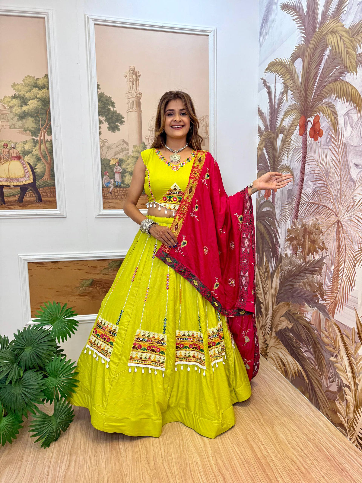 Yellow Rayon Embroidery Work Navratri Lehenga Choli