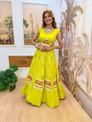 Yellow Rayon Embroidery Work Navratri Lehenga Choli