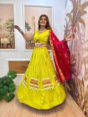 Yellow Rayon Embroidery Work Navratri Lehenga Choli