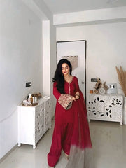Designer Yellow Satin Silk Embroidery Palazzo Suit