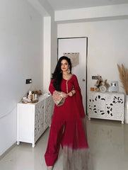 Designer Yellow Satin Silk Embroidery Palazzo Suit