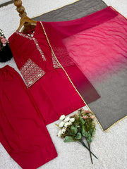 Designer Yellow Satin Silk Embroidery Palazzo Suit