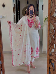 Designer White Cotton Silk Work Palazzo Suit