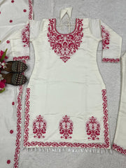 Designer White Cotton Silk Work Palazzo Suit