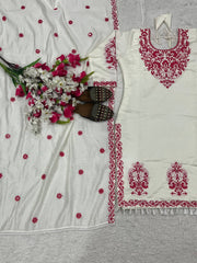 Designer White Cotton Silk Work Palazzo Suit