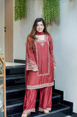 Brown Color Embroidery Work Elegant Palazzo Suit