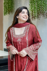 Brown Color Embroidery Work Elegant Palazzo Suit