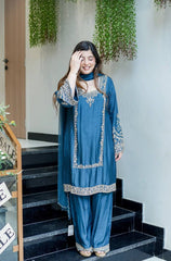 Brown Color Embroidery Work Elegant Palazzo Suit
