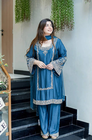 Brown Color Embroidery Work Elegant Palazzo Suit