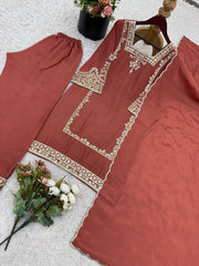 Brown Color Embroidery Work Elegant Palazzo Suit