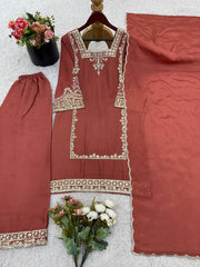 Brown Color Embroidery Work Elegant Palazzo Suit