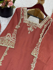 Brown Color Embroidery Work Elegant Palazzo Suit