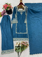 Brown Color Embroidery Work Elegant Palazzo Suit