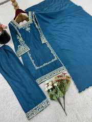 Brown Color Embroidery Work Elegant Palazzo Suit