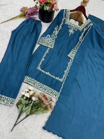 Brown Color Embroidery Work Elegant Palazzo Suit