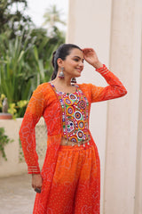 Navratri Wear Orange Bandhni Work Palazzo Suit