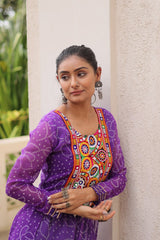 Navratri Wear Orange Bandhni Work Palazzo Suit