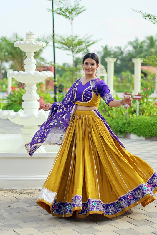Innovative Yellow Cotton Embroidery Work Lehenga Choli