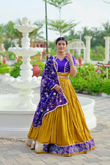 Innovative Yellow Cotton Embroidery Work Lehenga Choli