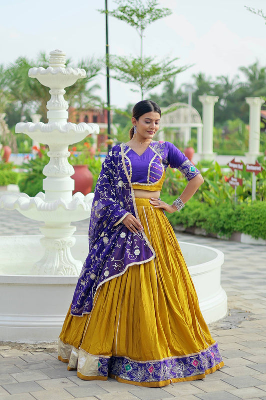 Innovative Yellow Cotton Embroidery Work Lehenga Choli
