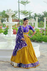 Innovative Yellow Cotton Embroidery Work Lehenga Choli